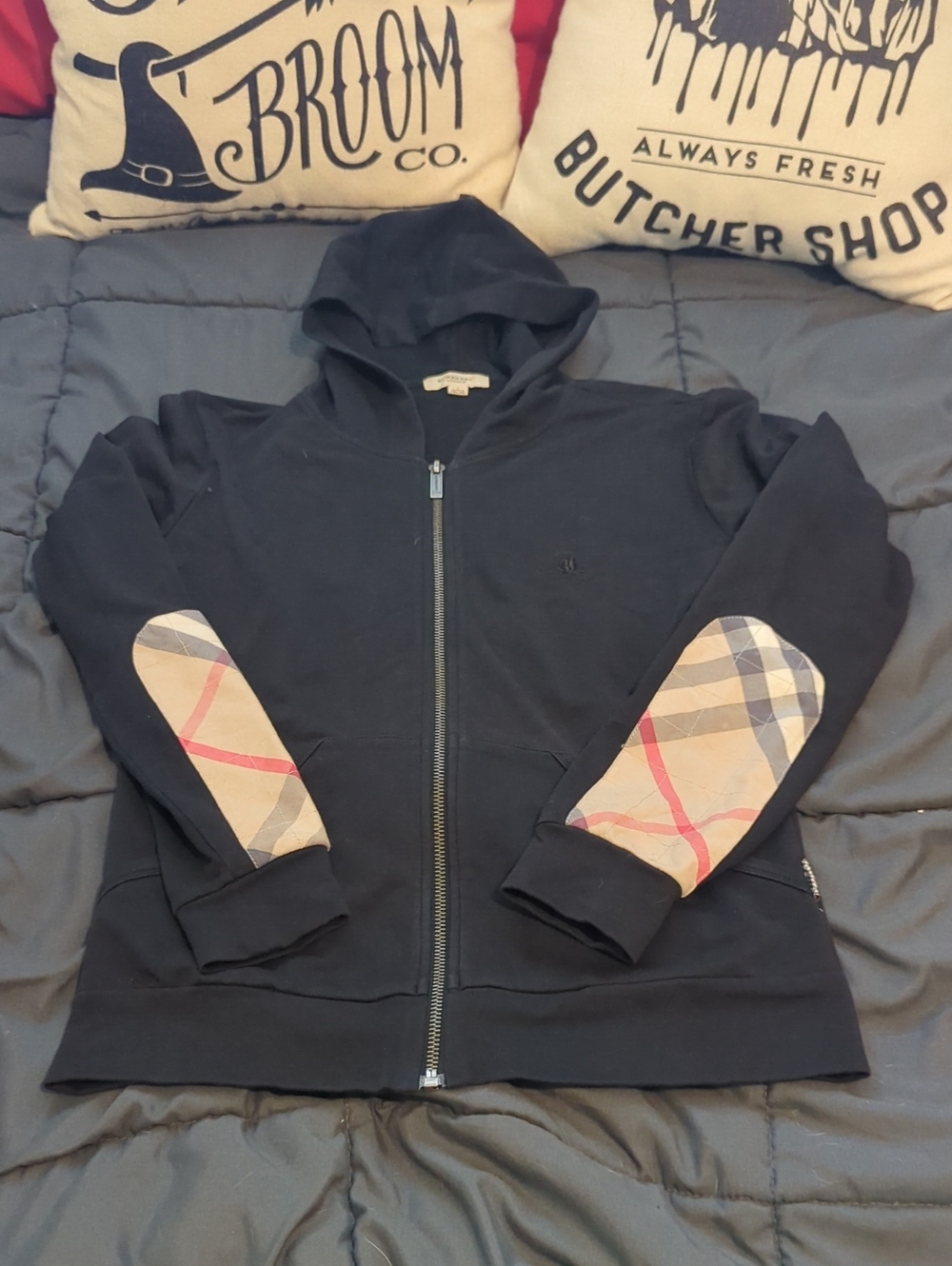 Authentic Burberry London Nova Check Black Zip Thin Hoodie Size Small